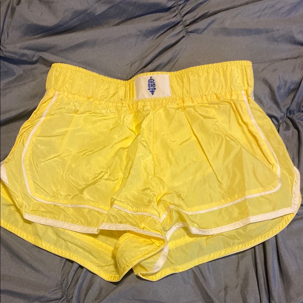 FREE PEOPLE MOVEMENT Varsity Blues Shorts Highlighter Combo Yellow - Picture 3 of 4